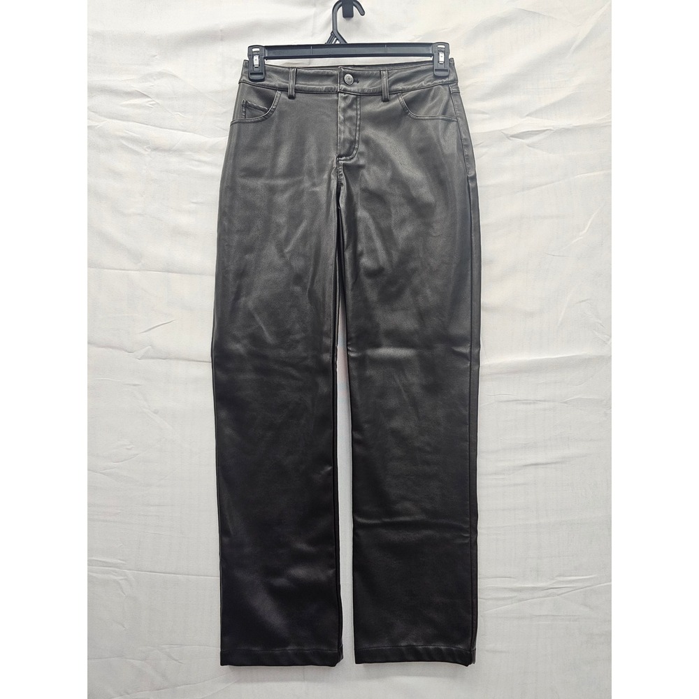 Wild Fable Womens Straight High Rise Faux Leather Pants Brown Casual Size 0